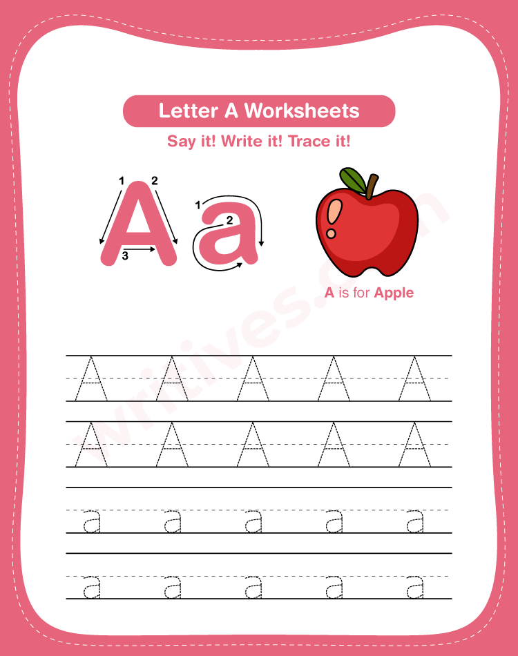 Letter A worksheets for kids